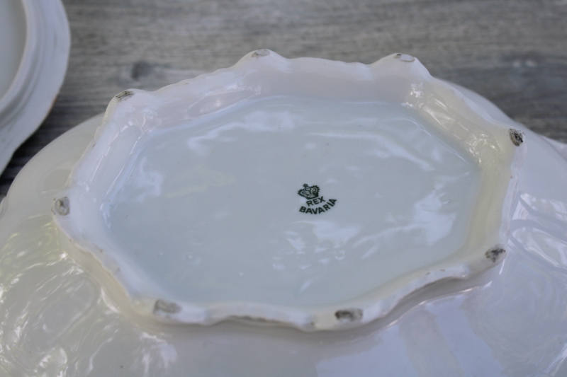 photo of Rex Bavaria pure white porcelain covered bowl or tureen, Haviland Ranson pattern molded ribbon bow #4