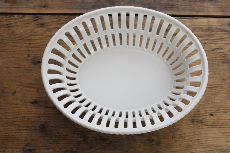 photo of Richard Ginori Italy vintage Bianco white bone china bread basket, pierced reticulated oval bowl  #2