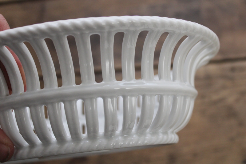 photo of Richard Ginori Italy vintage Bianco white bone china bread basket, pierced reticulated oval bowl  #3
