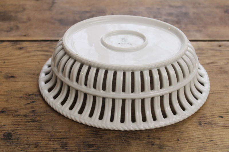 photo of Richard Ginori Italy vintage Bianco white bone china bread basket, pierced reticulated oval bowl  #5