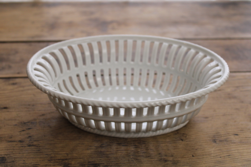 photo of Richard Ginori Italy vintage Bianco white bone china bread basket, pierced reticulated oval bowl  #6