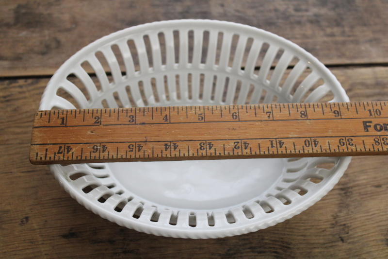 photo of Richard Ginori Italy vintage Bianco white bone china bread basket, pierced reticulated oval bowl  #7