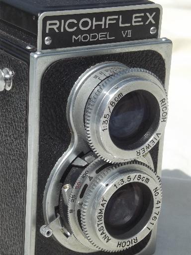 photo of Ricohflex VII reflex camera w/Riken lenses, vintage mid century TLR film camera #10