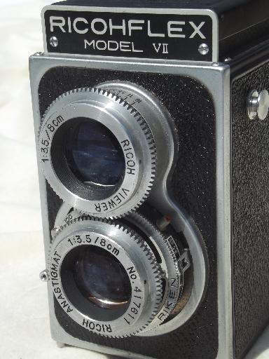 photo of Ricohflex VII reflex camera w/Riken lenses, vintage mid century TLR film camera #11