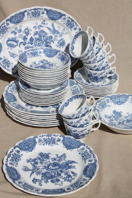 photo of Ridgway Windsor blue & white vintage china dishes, dinnerware set for 8 #1