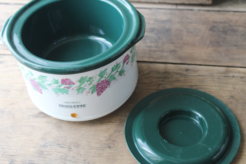 photo of Rival Crockette mini crock pot, vintage cottagecore kitchen dark green, grape vine print  #2