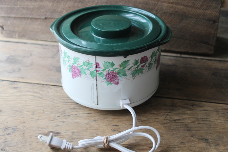 photo of Rival Crockette mini crock pot, vintage cottagecore kitchen dark green, grape vine print  #4