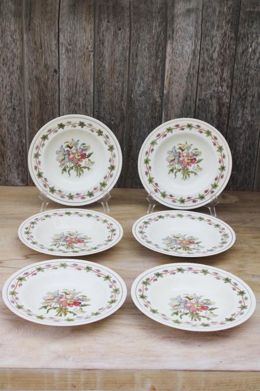 photo of Riviera pattern Crown Ducal china soup bowls, antique vintage English dishes  #1