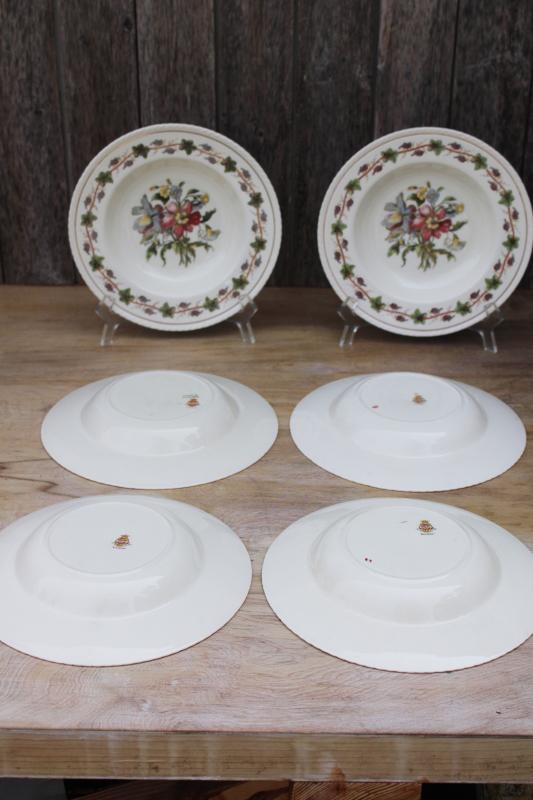 photo of Riviera pattern Crown Ducal china soup bowls, antique vintage English dishes  #5