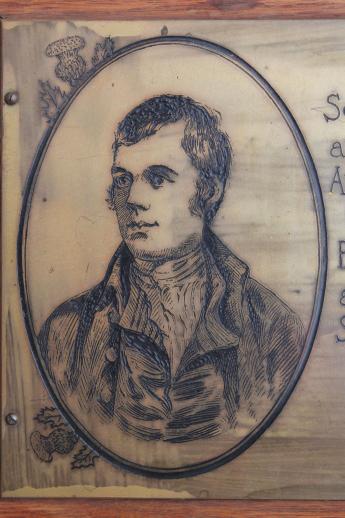 photo of Robert Burns Selkirk Grace bronze plaque, engraved brass in old oak frame #2