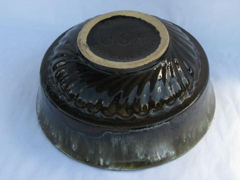 photo of Robinson - Ransbottom vintage Roseville pottery pudding mold bowl w/ drip glaze #3