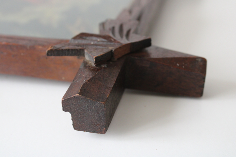 photo of Rock of Ages antique color religious print in Eastlake Adirondack carved wood frame early 1900s vintage  #2