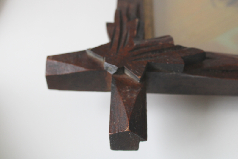 photo of Rock of Ages antique color religious print in Eastlake Adirondack carved wood frame early 1900s vintage  #3