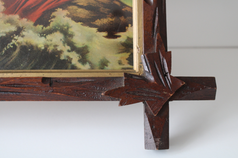 photo of Rock of Ages antique color religious print in Eastlake Adirondack carved wood frame early 1900s vintage  #6
