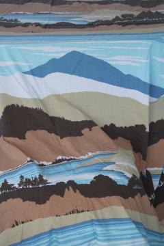 catalog photo of Rocky Mountain High vintage bed sheet, retro print fabric mountains are calling wilderness