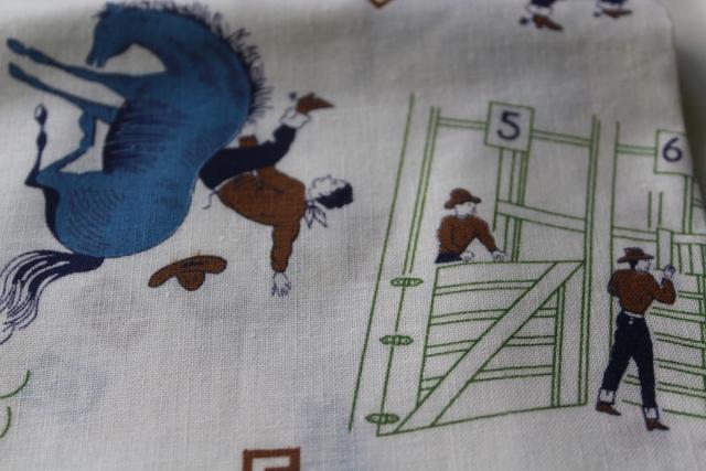 photo of Rodeo cowboy vintage print cotton fabric, mid-century rockabilly western style #5