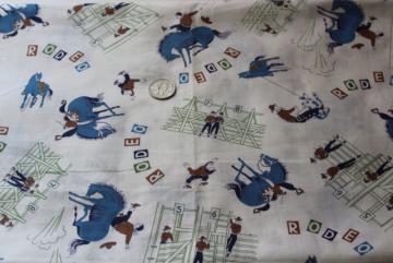 catalog photo of Rodeo cowboy vintage print cotton fabric, mid-century rockabilly western style