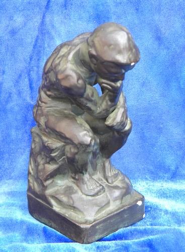 photo of Rodin's bronze 'The Thinker', vintage chalkware statue Japan #1