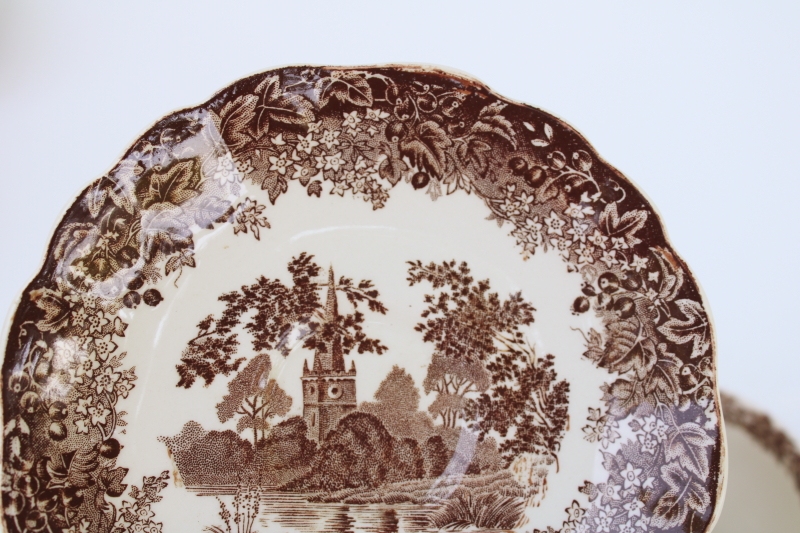 photo of Romantic England vintage brown transferware china tea cup & saucer, English country cottage print  #7
