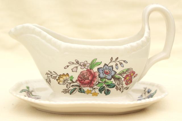 photo of Romney Copeland Spode England vintage china gravy boat or sauce w/ attached underplate #1