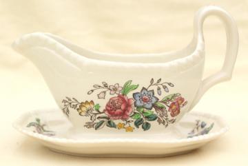 Romney Copeland Spode England vintage china gravy boat or sauce w/ attached underplate