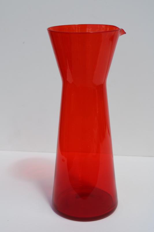 photo of Roost art glass hand blown carafe cocktail pitcher, mod tangerine orange color #1