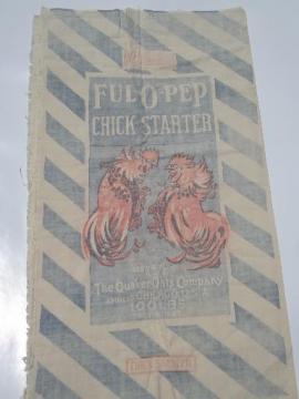 catalog photo of Rooster graphics, vintage Ful-O-Pep chicken feed bag, old cotton feedsack