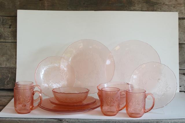 photo of Rosa Rosaline pink glass Arcoroc France, French kitchen glass dinnerware set for 4 #2