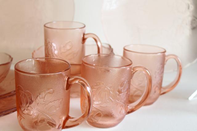 photo of Rosa Rosaline pink glass Arcoroc France, French kitchen glass dinnerware set for 4 #4