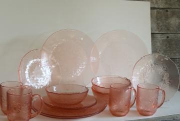 Rosa Rosaline pink glass Arcoroc France, French kitchen glass dinnerware set for 4