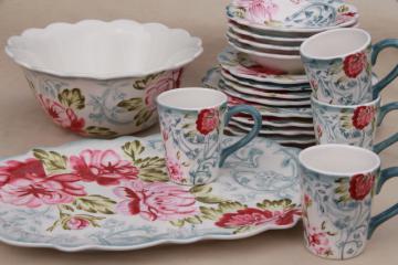 catalog photo of Rosalace Jay imports china, painted ceramic dinnerware set w/ huge platter & bowl