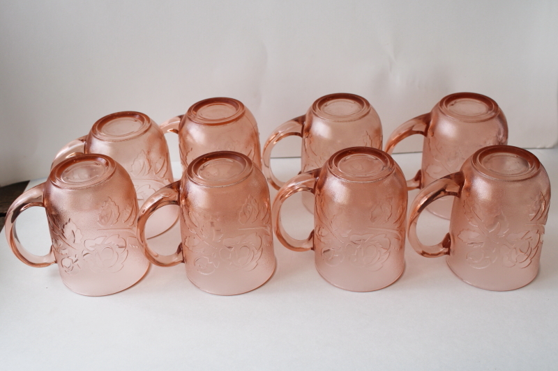 photo of Rosaline Rosa pink vintage Arcoroc rose floral pattern glass mugs set of 8 #3