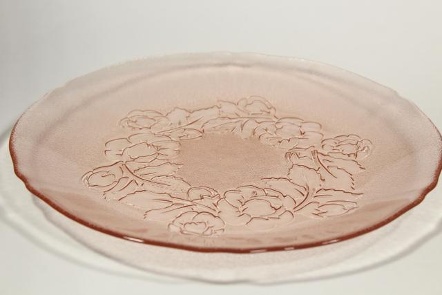 photo of Rosaline floral pattern pink glass plate, vintage Arcoroc glass made in France #3