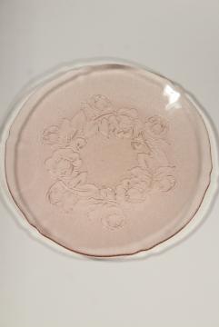 catalog photo of Rosaline floral pattern pink glass plate, vintage Arcoroc glass made in France