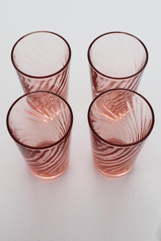 photo of Rosaline swirl vintage Arcoroc France glass tumblers, pink depression colored glassware #2
