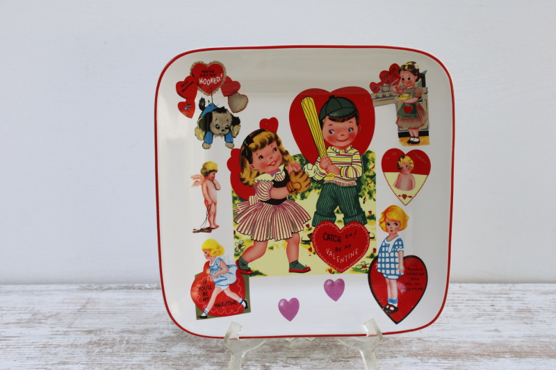 photo of Rosanna ceramic Valentine tray or serving plate, vintage valentines print  #1