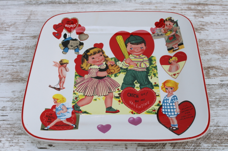 photo of Rosanna ceramic Valentine tray or serving plate, vintage valentines print  #2