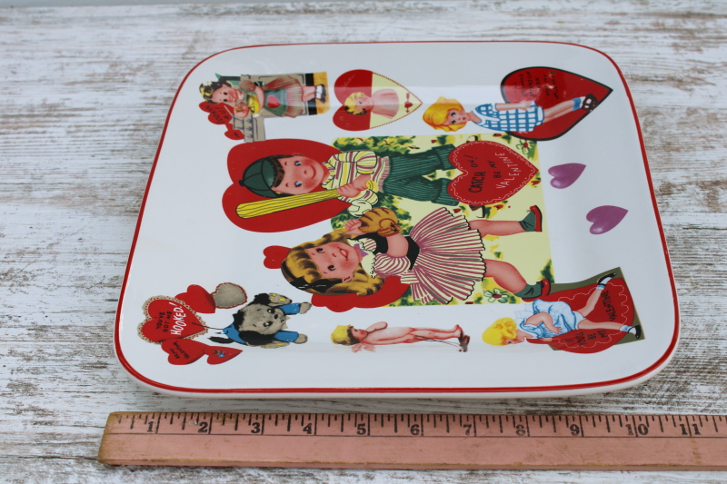 photo of Rosanna ceramic Valentine tray or serving plate, vintage valentines print  #7
