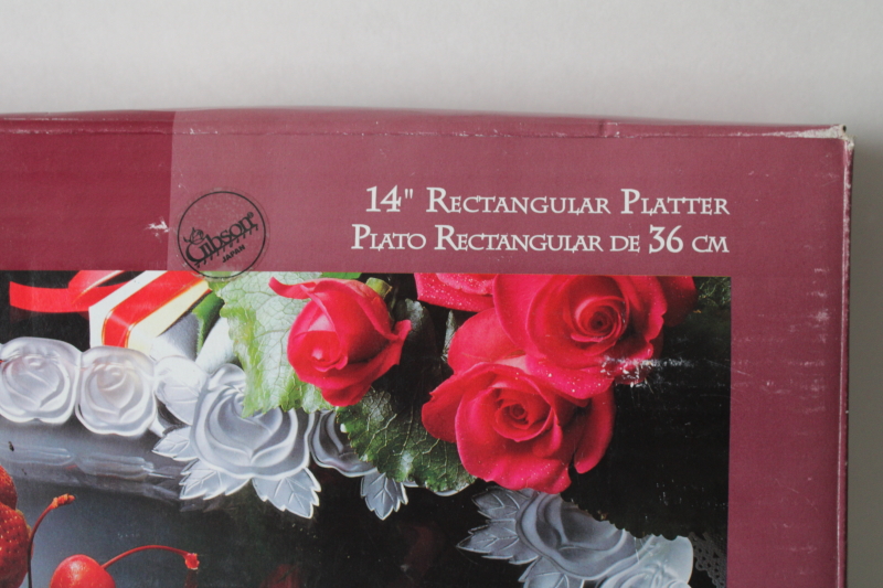 photo of Rose Amour Gibson glass tray or platter new in box vintage, clear glass w/ frosted roses  #3