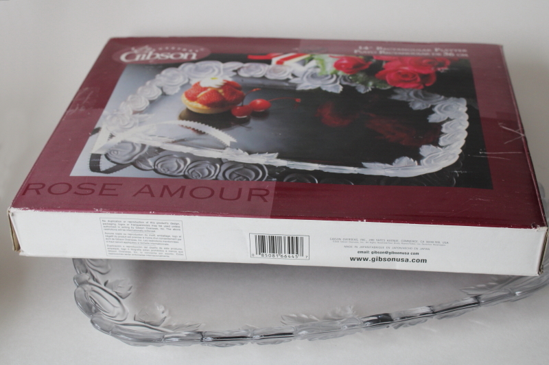 photo of Rose Amour Gibson glass tray or platter new in box vintage, clear glass w/ frosted roses  #4