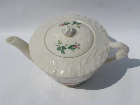 photo of Rose Point embossed floral pattern china teapot, pink roses, Pope-Gosser #2