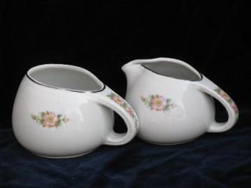 catalog photo of Rose White Hall china cream pitcher & sugar set, vintage Hall's