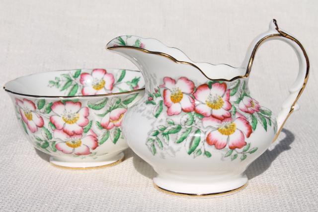 photo of Rose of England pink roses vintage Hammersley English bone china cream & sugar set #1