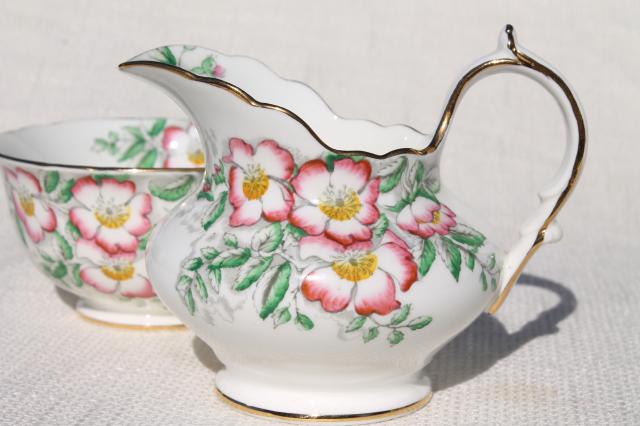 photo of Rose of England pink roses vintage Hammersley English bone china cream & sugar set #2