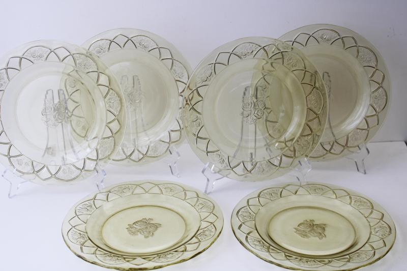 Rosemary pattern yellow glass plates 1930s vintage depression era glassware