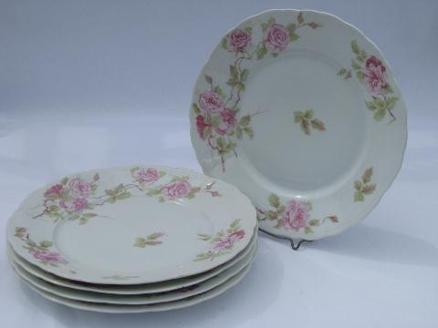 photo of Rosenthal Iris, pink roses pleat pattern china dinner plates, vintage Bavaria #1