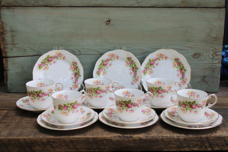 photo of Rosina Queen's England fine bone china, set of six cup & saucer plate trios Woman & Home floral pattern  #1