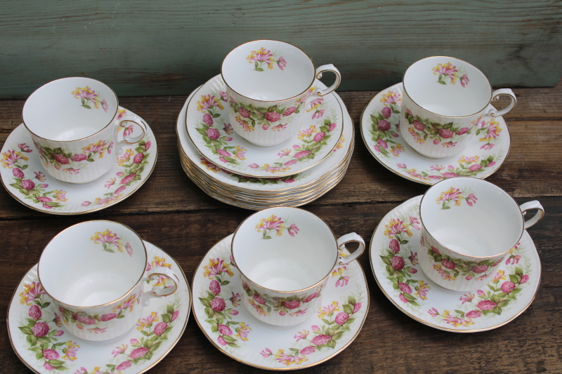 photo of Rosina Queen's England fine bone china, set of six cup & saucer plate trios Woman & Home floral pattern  #2