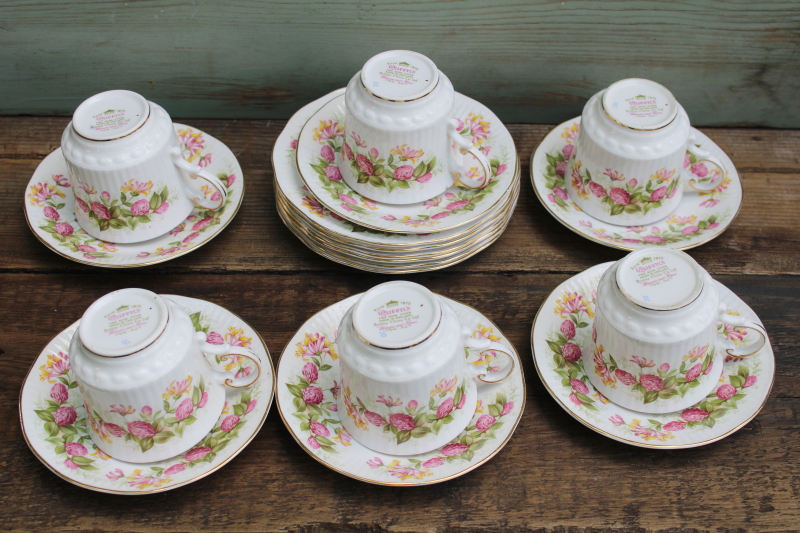 photo of Rosina Queen's England fine bone china, set of six cup & saucer plate trios Woman & Home floral pattern  #3