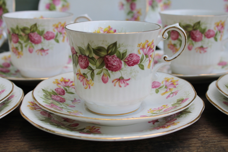photo of Rosina Queen's England fine bone china, set of six cup & saucer plate trios Woman & Home floral pattern  #4